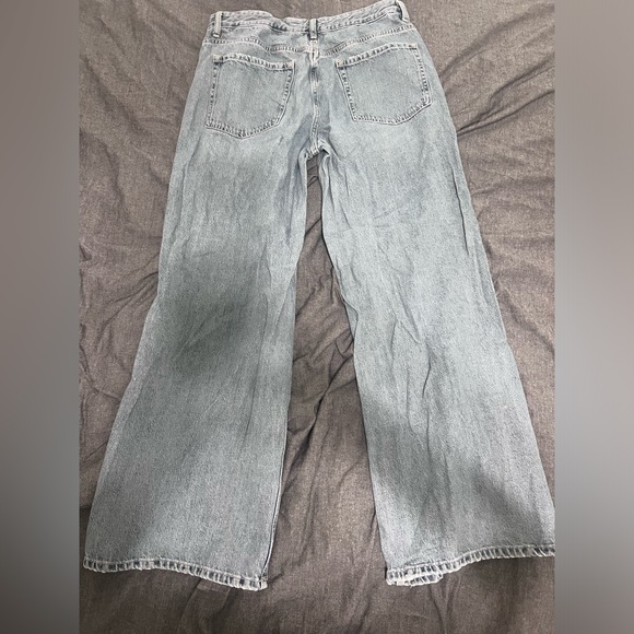 Zara full length mid rise wide leg jeans - blue - size 12 US - Picture 2 of 3